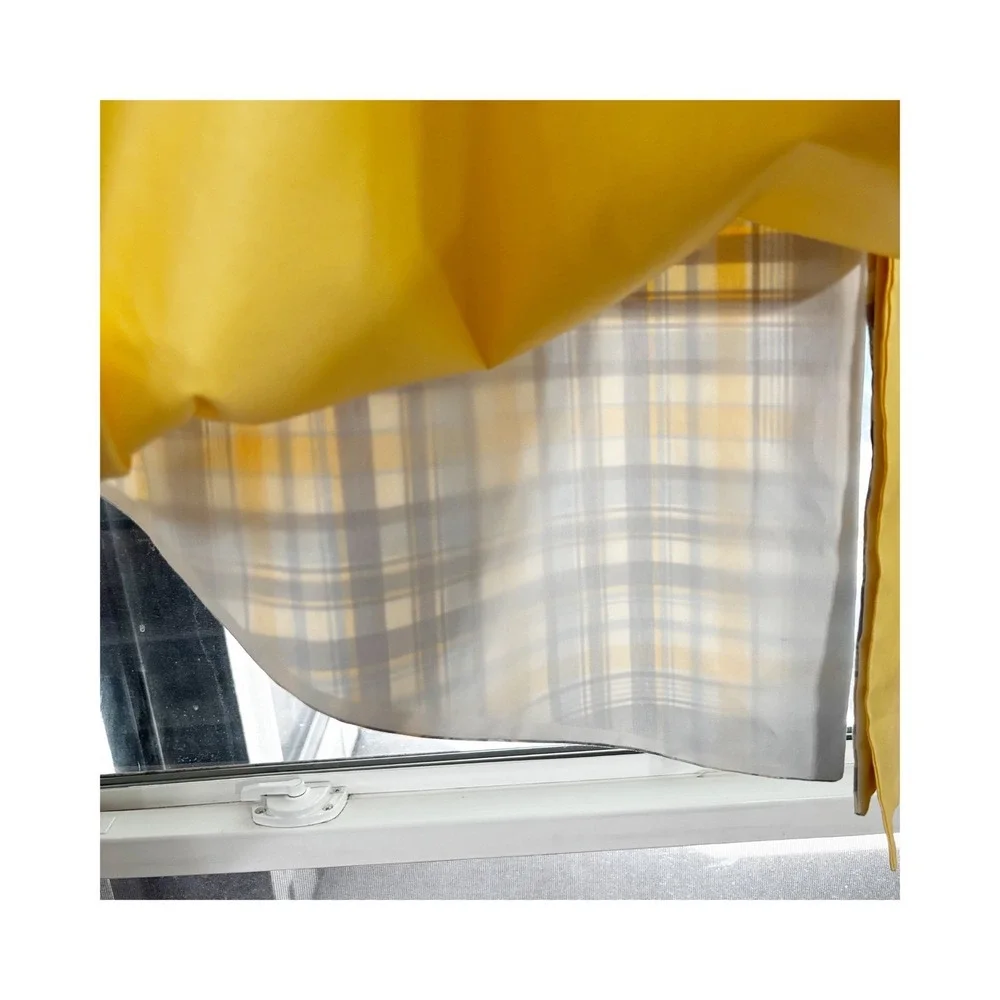 Country Heart‎ Valance Curtain Yellow Gray Plaid Kitchen Two Panels 30x25 Each